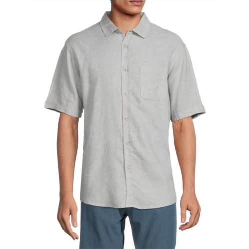 Saks Fifth Avenue Linen Blend Short Sleeve Button Down Shirt