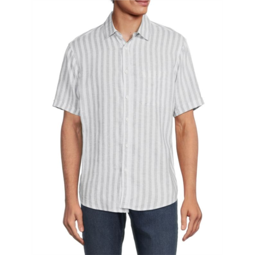 Saks Fifth Avenue Linen Blend Cabana Stripe Button Down Shirt
