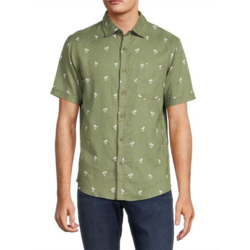 Saks Fifth Avenue Linen Blend Palm Tree Print Button Down Shirt