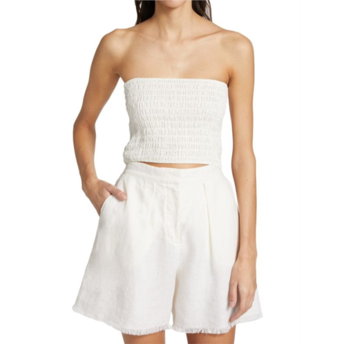 ATM Anthony Thomas Melillo Linen Smocked Crop Top