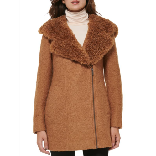 Kenneth Cole Faux Fur Trim Hooded Coat