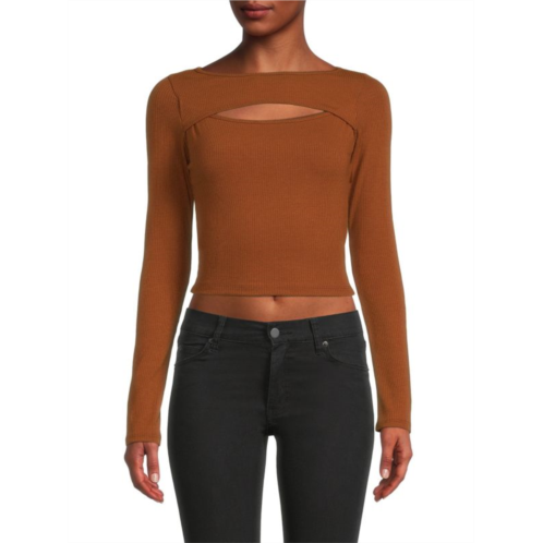 Renee C. Rib Knit Cutout Crop Top