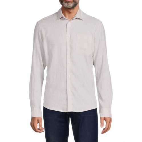 Saks Fifth Avenue Linen Blend Microstripe Button Down Shirt