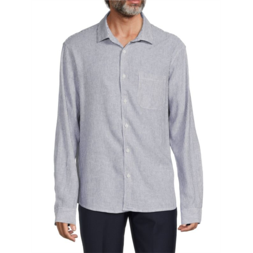 Saks Fifth Avenue Linen Blend Microstripe Button Down Shirt