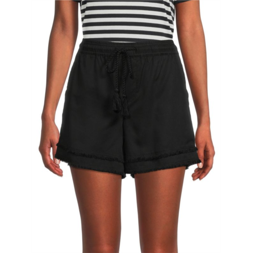 Saks Fifth Avenue High Rise Frayed Drawstring Shorts