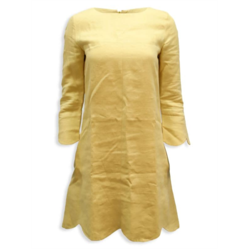 Chloe Scalloped Hem Shift Dress In Yellow Linen