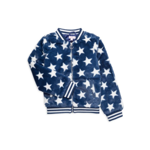 Design History Girls Start Print Faux Fur Varsity Jacket