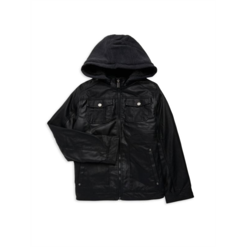 Urban Republic Boys Faux Leather Faux Fur Hooded Jacket