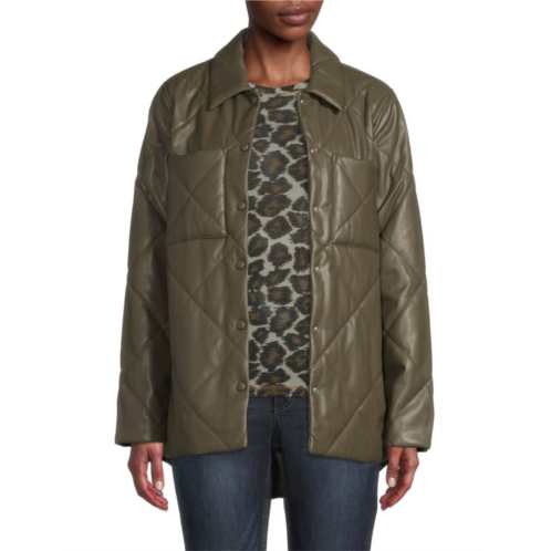 Calvin Klein Quilted Faux Leather Shirt Jacket