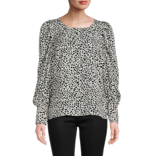 Patrizia Luca Animal Print Puff Sleeve Top