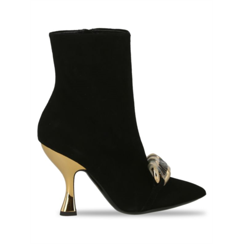 Moschino Curb Link Suede Heel Ankle Boots