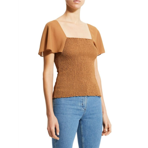 Theory Flutter Sleeve Smocked Top