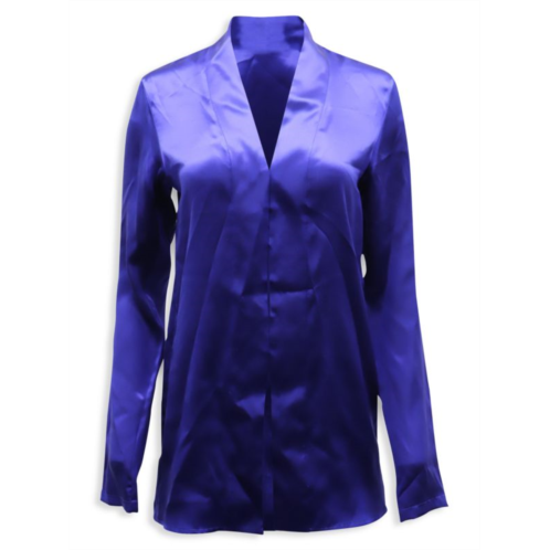 Haider Ackermann Shawl Collar Blouse In Blue Silk-Satin