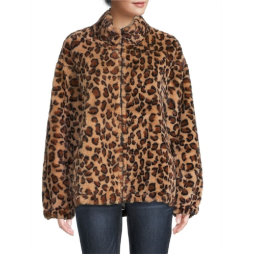 Adrienne Landau Faux Fur Leopard Print Jacket