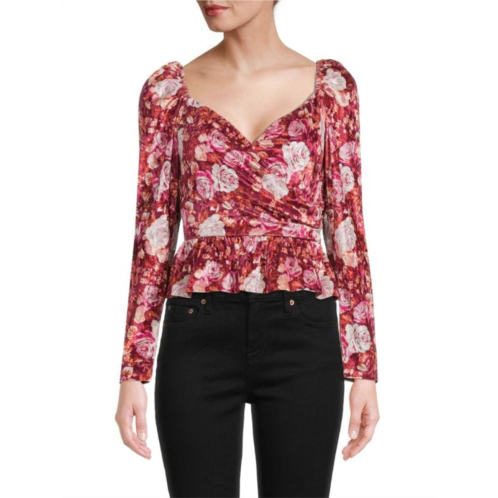 Wayf Rose Print Peplum Top