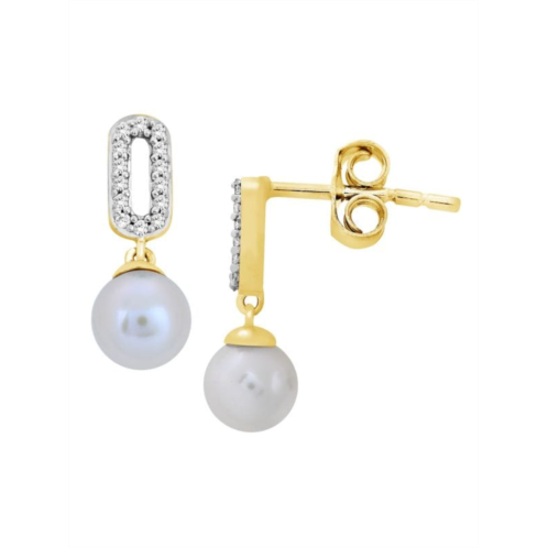 Verifine Demi Fine Mae Goldplated Sterling Silver, 5MM Round Freshwater Pearl & Created Sapphire Drop Earrings