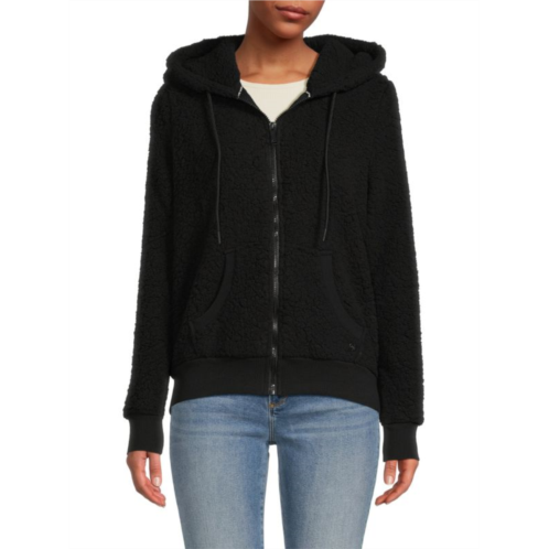 Andrew Marc Faux Shearling Zip Front Hoodie