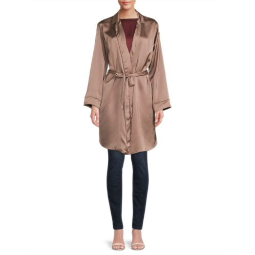 Renee C. Belted Satin Trench Coat