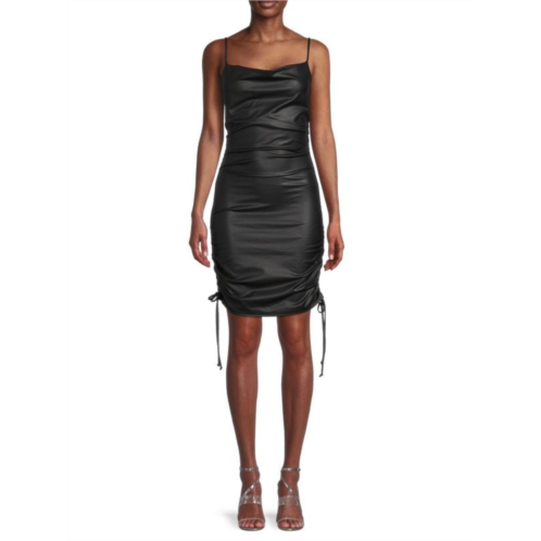 Renee C. Faux Leather Ruched Bodycon Dress