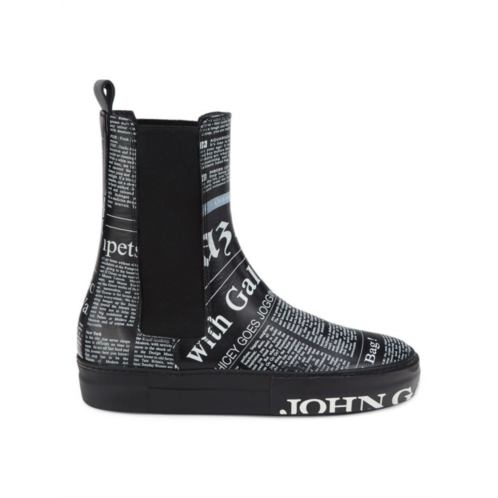 John Galliano Gazette Print Leather Chelsea Boots