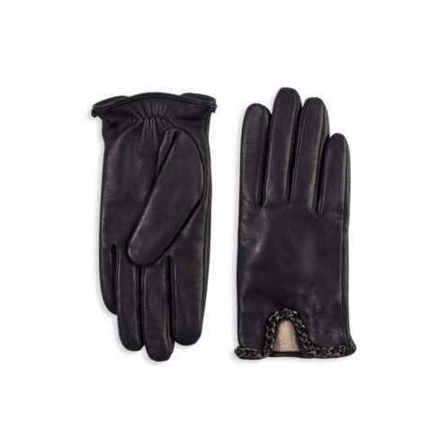 Bruno Magli Chain Trim Leather Driving Gloves