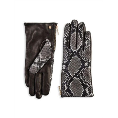 Bruno Magli Snakeskin Print Leather Gloves