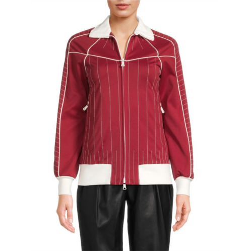 Valentino Embroidery Striped Zip Front Jacket