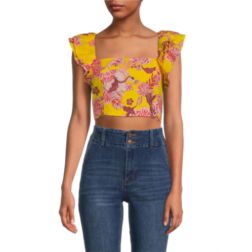 Cara Cara Darby Ruffled-Shoulder Crop Top