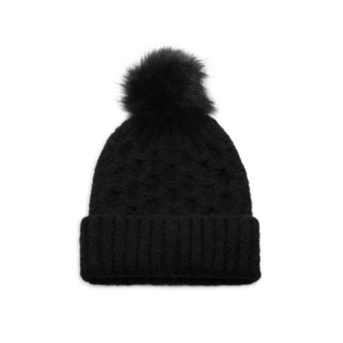 Marcus Adler NY Faux Fur Pom Pom Cable Knit Beanie