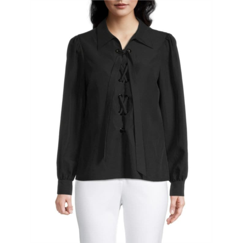 Elie Tahari Tencel Lace Up Blouse