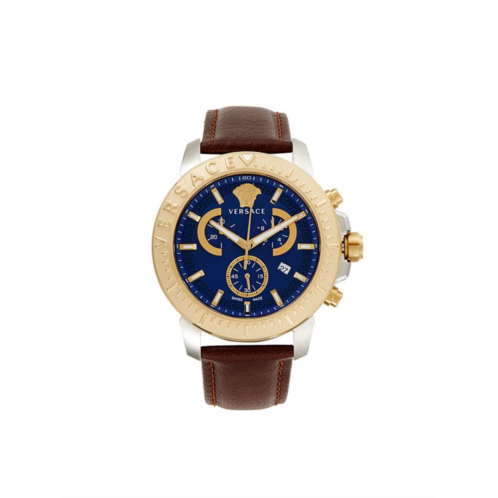 Versace 45MM Stainless Steel & Leather Chronograph Watch