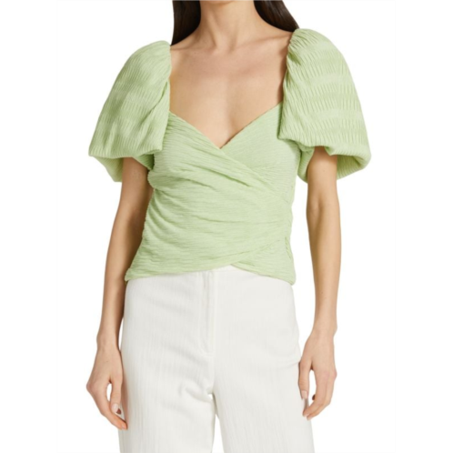 Jonathan Simkhai Plisse Knit Puff-Sleeve Top