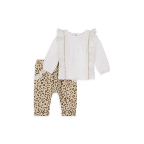 Miniclasix Baby Girls 2-Piece Top & Leopard Print Pants Set