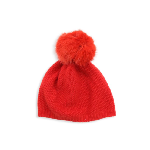 Portolano Seed Knit Faux Fur Pom Pom Cashmere Beanie