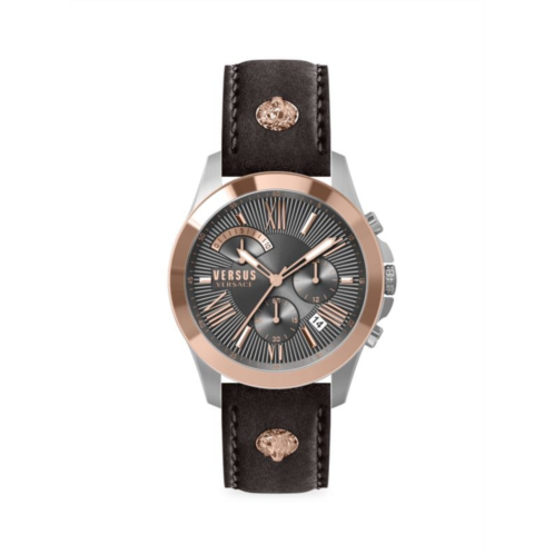 Versus Versace 44MM Stainless Steel & Leather Strap Watch