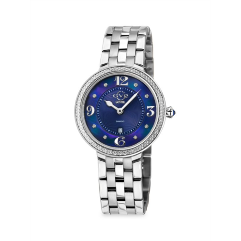 GV2 Verona 37MM Silvertone Stainless Steel, Mother-Of-Pearl & 0.05 TCW Diamond Bracelet Watch