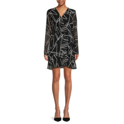 DKNY Geometric Faux Wrap Mini Dress