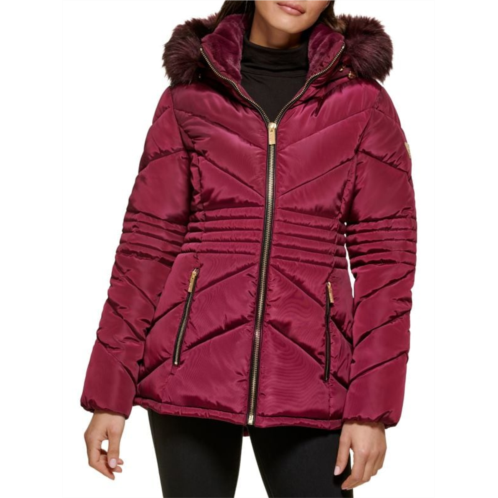 Guess Faux Fur Trim & Lined Hooded Puffer Jacket