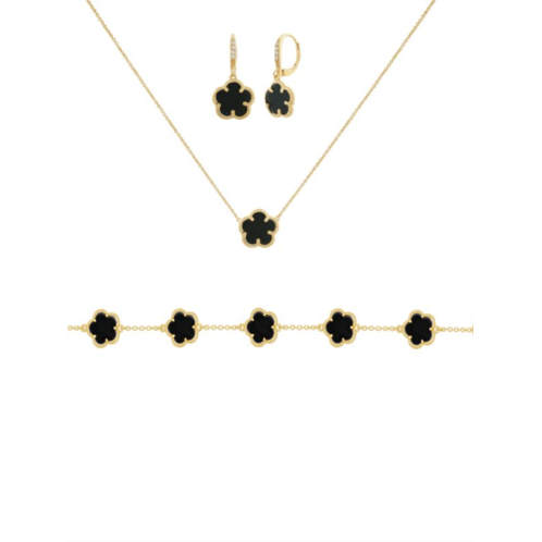 JanKuo 3-Piece 14K Goldplated Brass Necklace, Earring & Bracelet Set