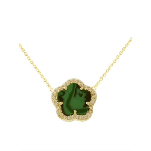 JanKuo Flower 14K Goldplated, Synthetic Emerald& Cubic Zirconia Necklace