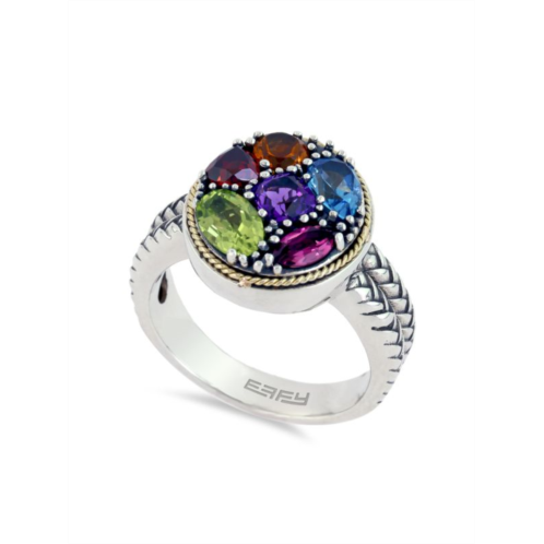 Effy Two Tone 18K Yellow Gold, Sterling Silver & Multi Stone Ring