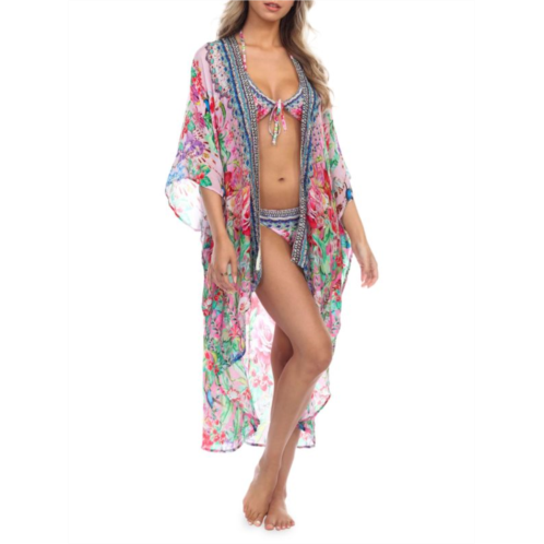 La Moda Clothing Printed Open Front Cover Up Kimono