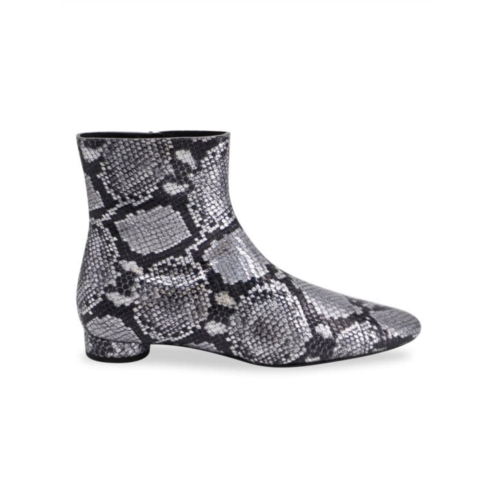 Balenciaga Oval Block-Heel Snakeskin-Embossed Ankle Boots In Silver Leather Boots