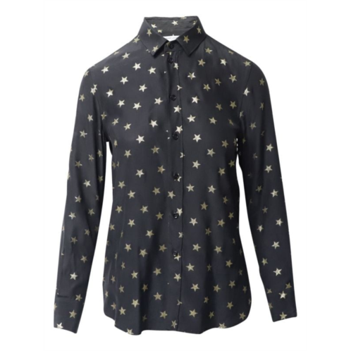 Saint Laurent Button Down Shirt With Gold Stars In Black Silk