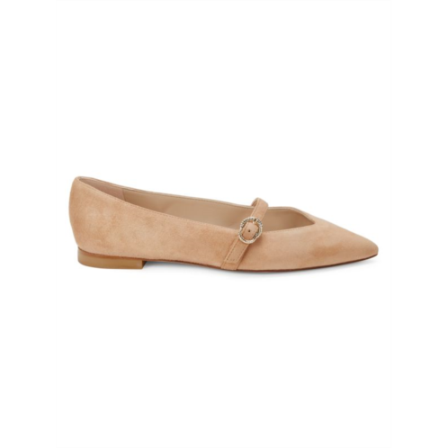 Stuart Weitzman Crystal Buckle Suede Ballet Flats