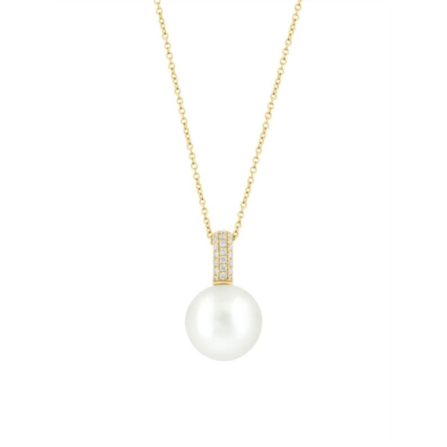 Effy 14k Yellow Gold, Diamond & 12MM White Fresh Water Pearl Necklace