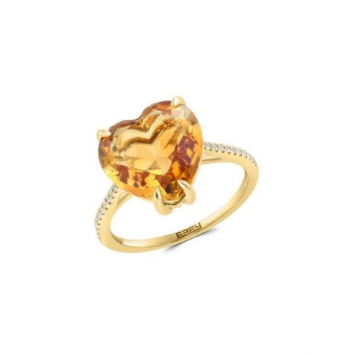 Effy 14K Yellow Gold, Diamond & Citrine Heart Ring