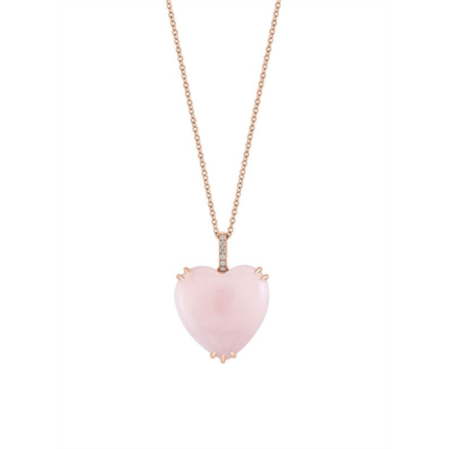 Effy 14K Rose Gold, Pink Opal & Diamond Heart Pendant Necklace