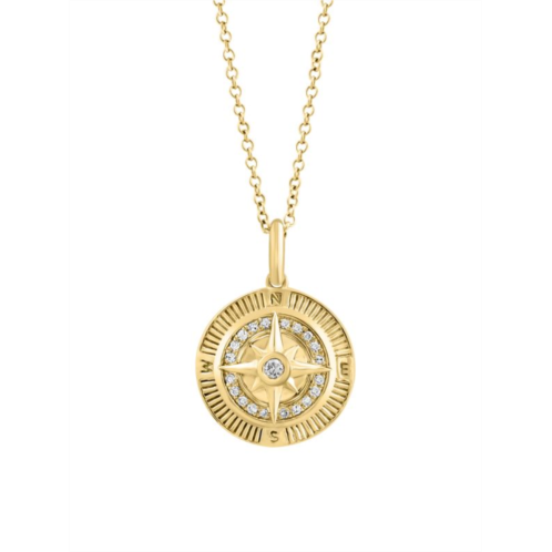 Effy ?14K Yellow Gold & 0.11 TCW Diamond Compass Pendant Necklace/18”