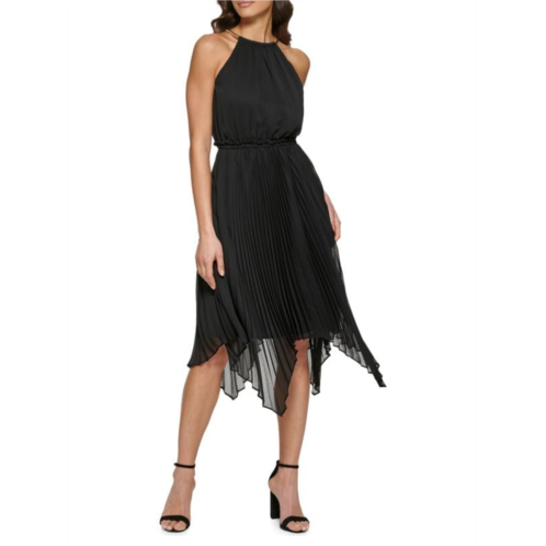 Kensie Asymmetric Pleated Chiffon Dress